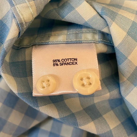 Peter Millar mens shirt large collar button down blue check short sleeve stretch - Picture 6 of 8